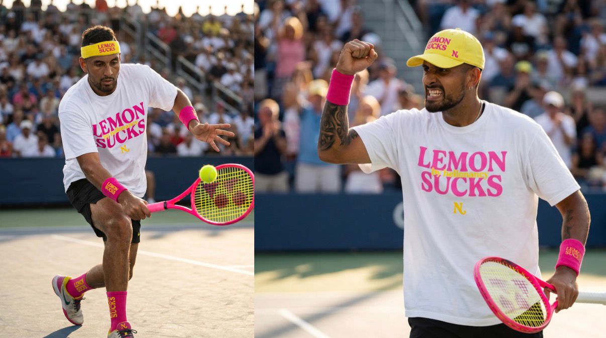 Nick on court in LEMON SUCKS apparel during a match