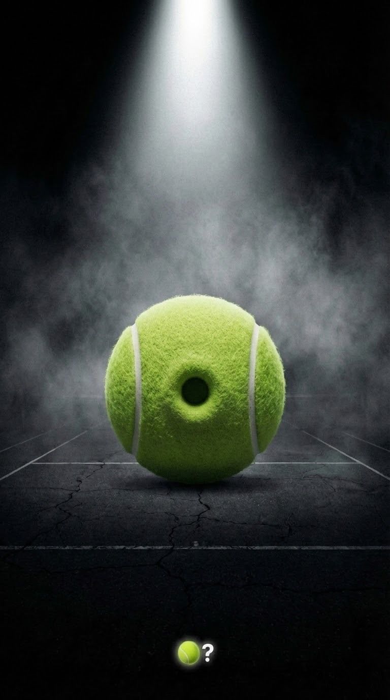 Spotlit tennis ball with hole, mystery reveal